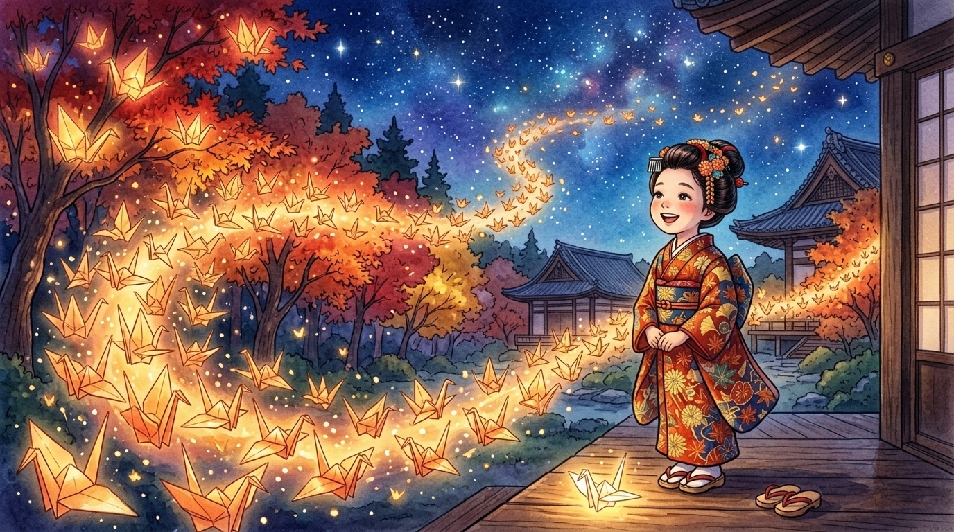 ภาพตอนจบ: ฝูงนกกระเรียนเรืองแสงแต้มสีสันให้ต้นไม้ในป่า